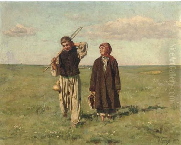 Returning From The Fields Oil Painting by Nikolai Dmitrievich Kuznetsov