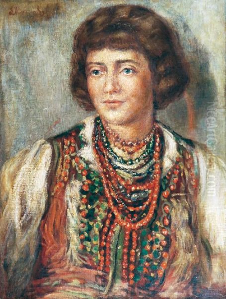 Dziewczyna W Stroju Goralski Oil Painting by Leon Kowalski