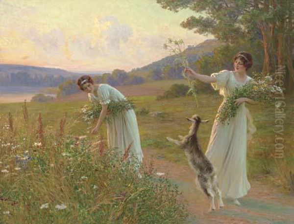 A Summer Evening Oil Painting by Leopold-Franz Kowalsky