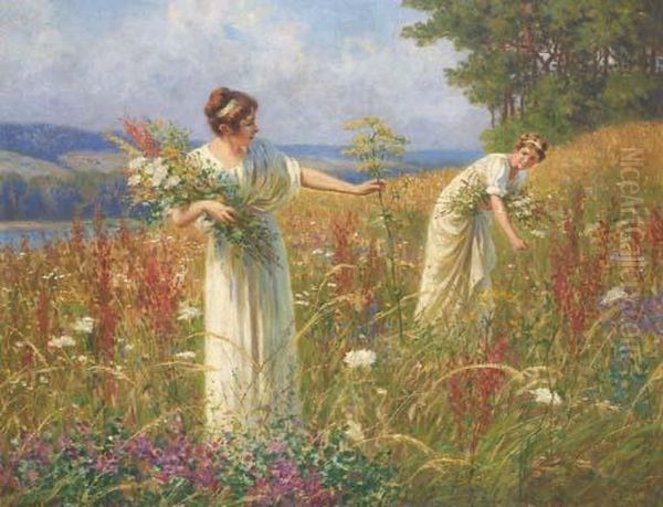 Picking Wildflowers Oil Painting by Leopold-Franz Kowalsky