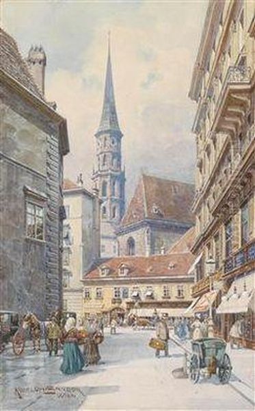 Die Stallburggasse Mit Blick Auf Die Michaelerkirche Oil Painting by Sandor Kozeluh