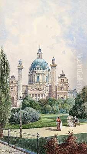 Karlskirchein Wien Oil Painting by Sandor Kozeluh