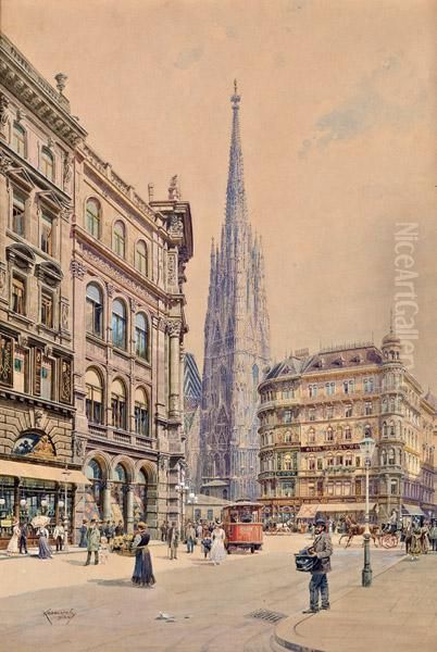 Der Graben Mit Blick Auf Den Stephansdom In Wien Oil Painting by Sandor Kozeluh