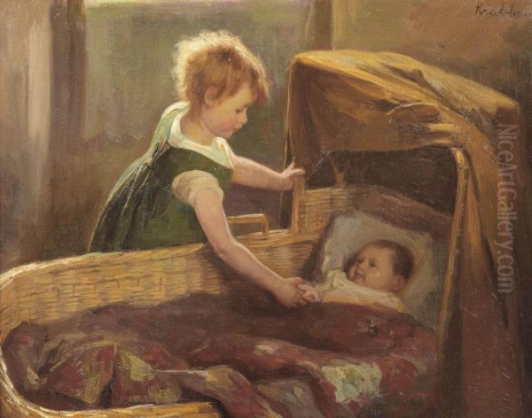 At The Cradle Oil Painting by Heinrich Martin Krabb