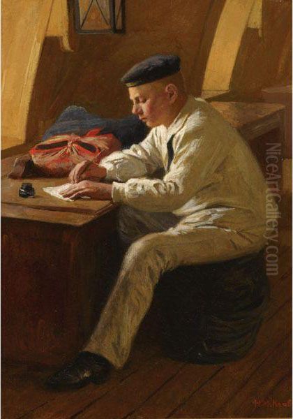 'gijsje; Een Brief Naar Huis' - Gijsje; A Letter Home Oil Painting by Heinrich Martin Krabb