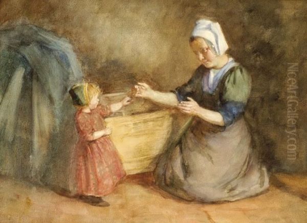 Mother And Daughter Oil Painting by Heinrich Martin Krabb