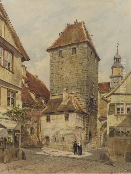 The Townhall At Rothenburg Oil Painting by Karl Hermann Krabbes