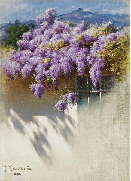 Wisteria In Bloom Oil Painting by Josif Evstaf'Evic Krackovskij