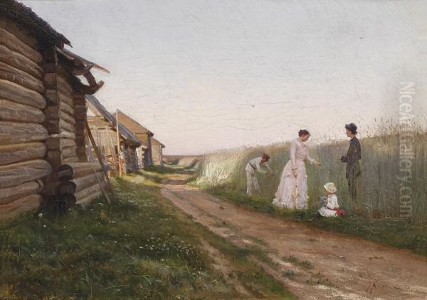 In A Cornfield Oil Painting by Josif Evstaf'Evic Krackovskij