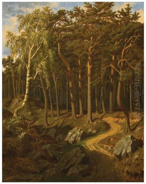 Forest Path Oil Painting by Josif Evstaf'Evic Krackovskij