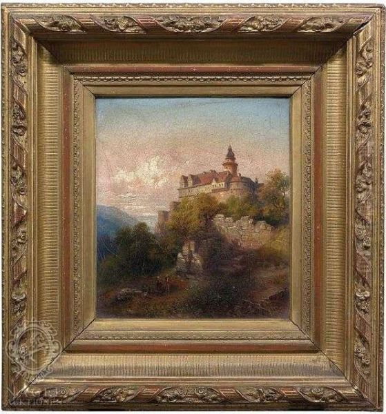 Mountainous Landscape With A Castle At Dusk Oil Painting by Hermann Kraemer