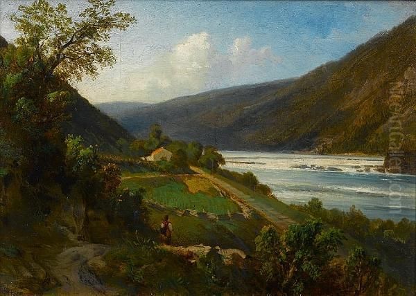 On The Delaware River Oil Painting by Hermann Kraemer