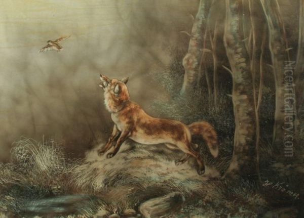 Jagender Fuchs Oil Painting by Hermann Kraemer