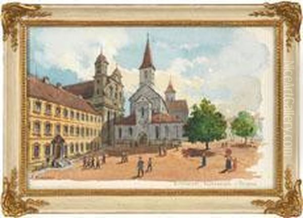 Ansicht Von Ellwangen Mit Gymnasium Und Kirchen Oil Painting by Peter Ii Kraemer