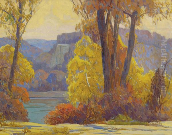 Autumn River Landscape Oil Painting by Carl Rudolph Krafft