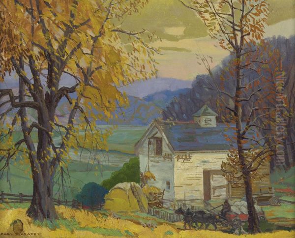 White Barn Oil Painting by Carl Rudolph Krafft