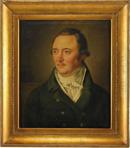 Portratt Av Grosshandlaren Heinrich Gottlieb Peters Kladd I Gron Rock Och Vit Vast - Brostbild Oil Painting by Per Ii Krafft