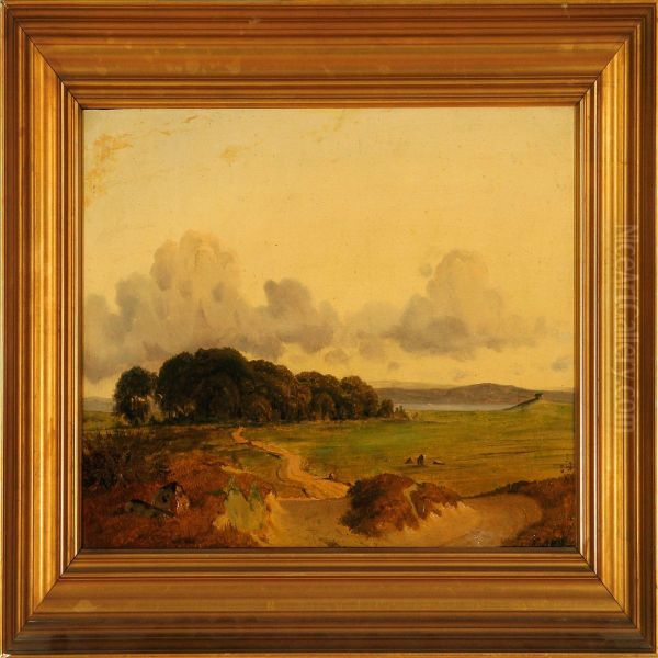 Danish Landscape With A View Towards An Inlet Oil Painting by Frederik Kraft