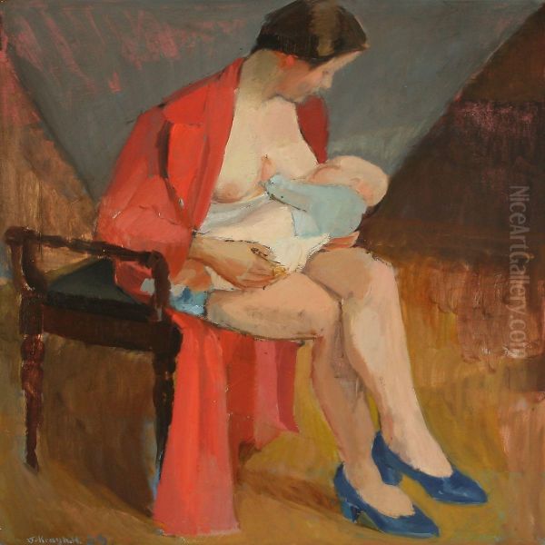 A Mother Feeding Her Baby Oil Painting by Johannes Kragh