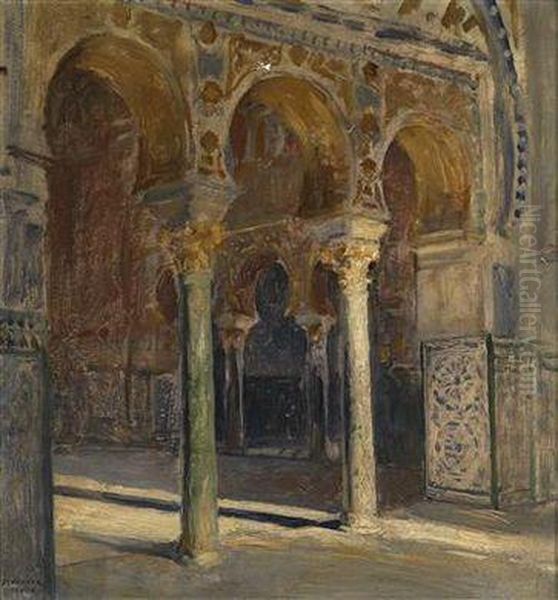 View Into The Ceremonial Hall In Alkazar (sevilla) Oil Painting by Johann Viktor Kramer