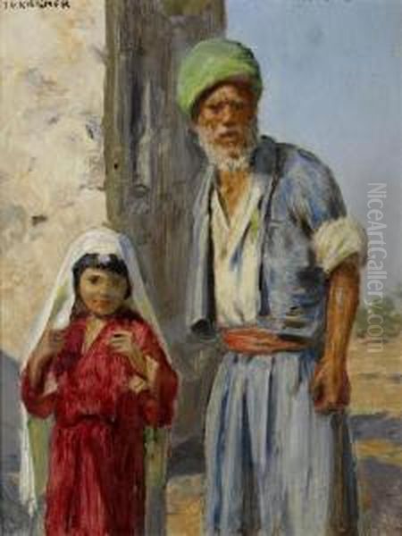 Father And Child Oil Painting by Johann Viktor Kramer