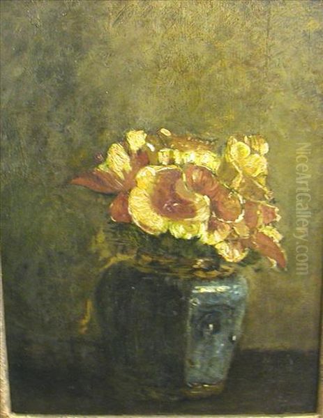 Still Life With Yellow Flowers In A Blue Vase Oil Painting by Martinus Kramer