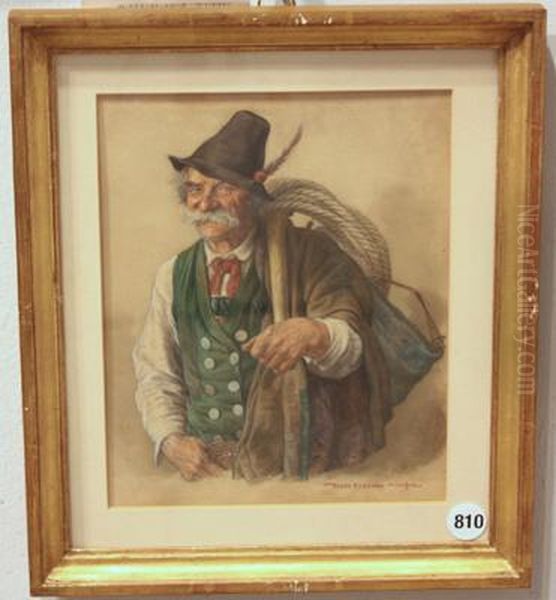 An Old Peasant With A Crank And A Rope Oil Painting by Peter I Kramer