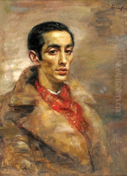 Figure With A Red Scarf Oil Painting by Roman Kramsztyk