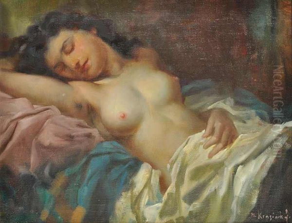 Asemi-nude Oil Painting by Marcel Krasicky