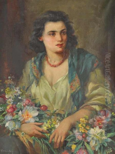 Aflower Girl Oil Painting by Marcel Krasicky