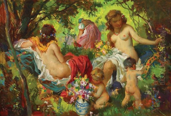 Composition With Baigneuse Andputti Oil Painting by Marcel Krasicky