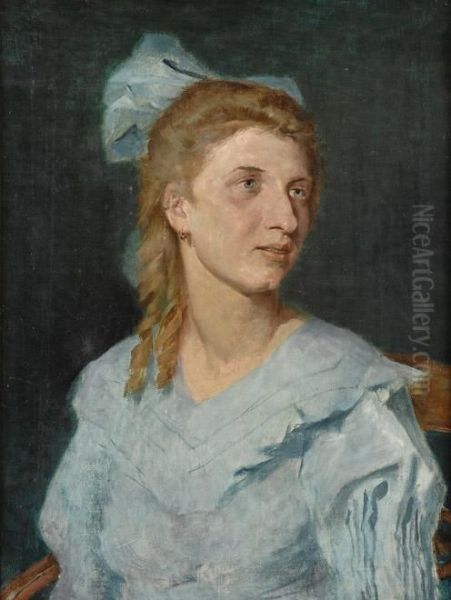 Portrait Einer Jungen Frau. Anbei: Vorzeichnung Fur Dieses Gemalde. Oil Painting by Otolia Kraszewska