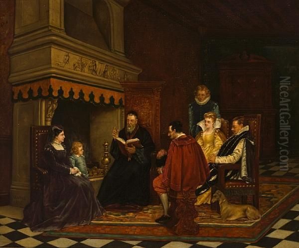 An Interior With Figures In The Time Ofcatherine De Medici Oil Painting by Charles Louis Kratke