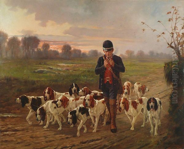 Retour De Chasse Oil Painting by Charles Louis Kratke