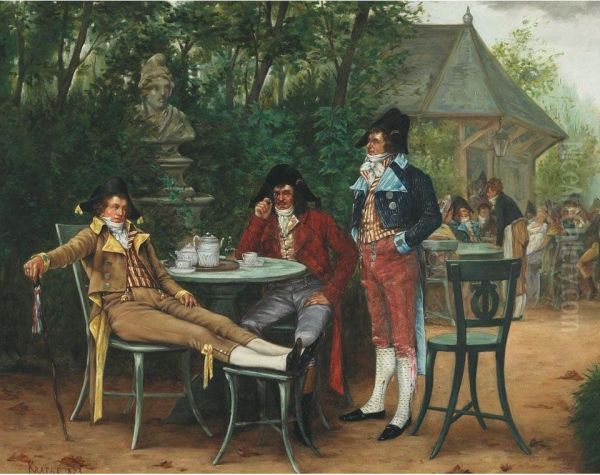 Bored Officers At A Tea Party Oil Painting by Charles Louis Kratke