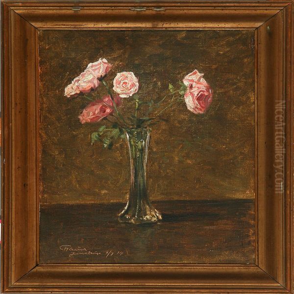 Pink Roses In A Vase Oil Painting by Fritz Kraul