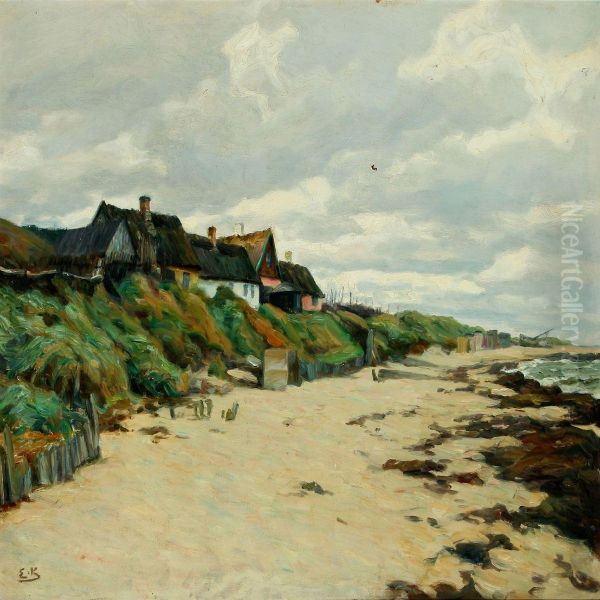 View From The Beach At Tisvilde, North Zealand Oil Painting by Emil Krause