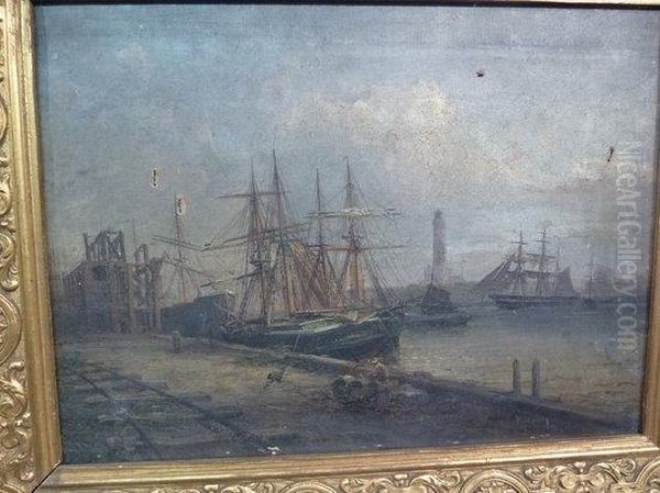 A Baltic Port Oil Painting by H. Krause