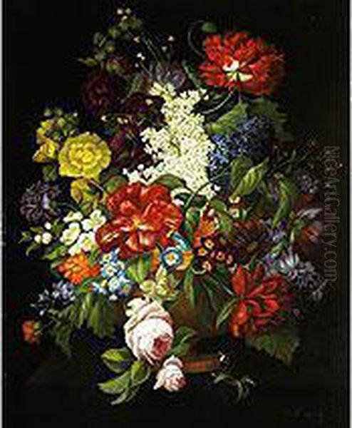 Grosser Blumenstrauss In Einer Tonvase Oil Painting by Lina Krause