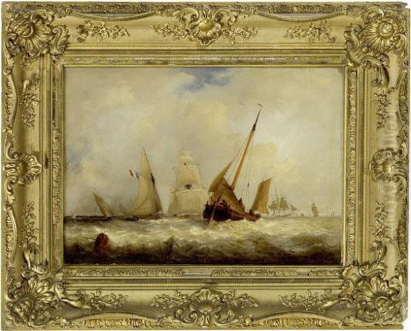 Segelschiffe Auf Bewegter See Vor Hafeneinfahrt Oil Painting by Wilhelm August Krause