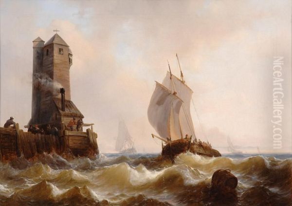 Hafeneinfahrt. Oil Painting by Wilhelm August Krause