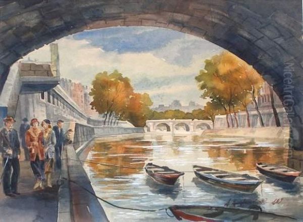 Les Quais De Seine A Paris Oil Painting by Aleksey Ilyich Kravchenko