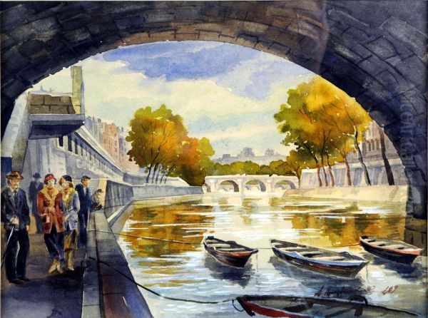 Les Ponts Parisiens Oil Painting by Aleksey Ilyich Kravchenko