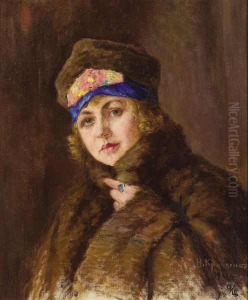 Portrait Of A Woman Oil Painting by Nikolai Ivanovich Kravchenko