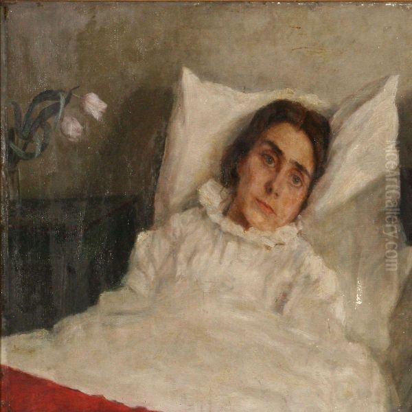 A Woman In Her Bed Oil Painting by Johanne Krebs