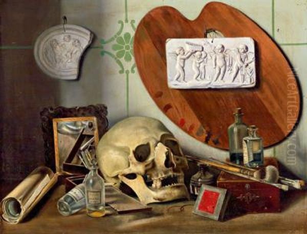 Vanitas Stilleben Oil Painting by Nandor Ferdinand Krebsz Rakosi