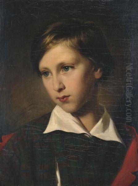 Portrait Of A Young Boy Oil Painting by Fritz Kreihuber