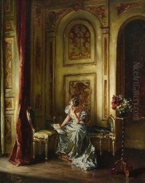 Junge Dame Bei Der Lekture Im
 Salon. Oil Painting by Wilhelm Kreling