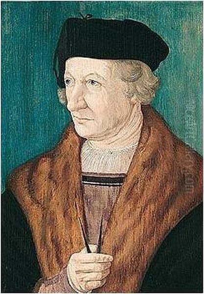 Portrait Of An Architect, Half-length, Wearing A Black Coat With Fur Collar, Holding Dividers Oil Painting by Hans Krell