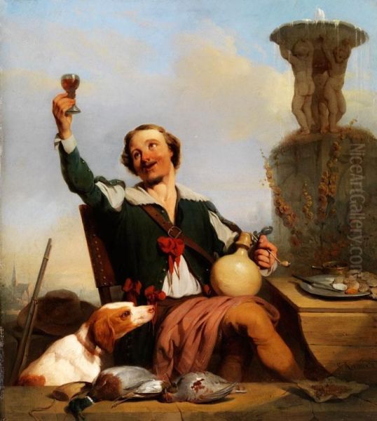 Junger Jager Bei Der Vesperrast Oil Painting by Petrus Kremer